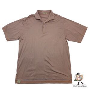 Peter Millar Polo Shirt Mens L Large Orange Blue Striped Soft Mercerized Cotton